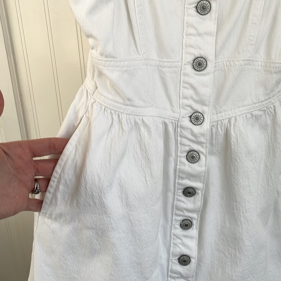 American Eagle Overall Dress Jumper white stretch denim material pockets size XS - Picture 6 of 16